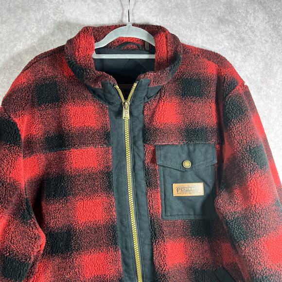 Pendleton Lone Fir Fleece Jacket Mens 2XL Red Black Plaid Outdoors Heavyweight‎ - Picture 3 of 13
